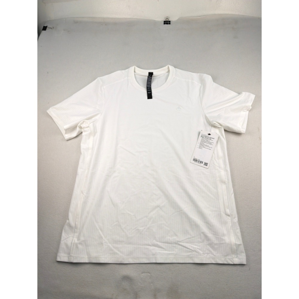 Lululemon UV-Protective Striped Mesh Tennis Tee White LM3GAFS Mens Large NWT